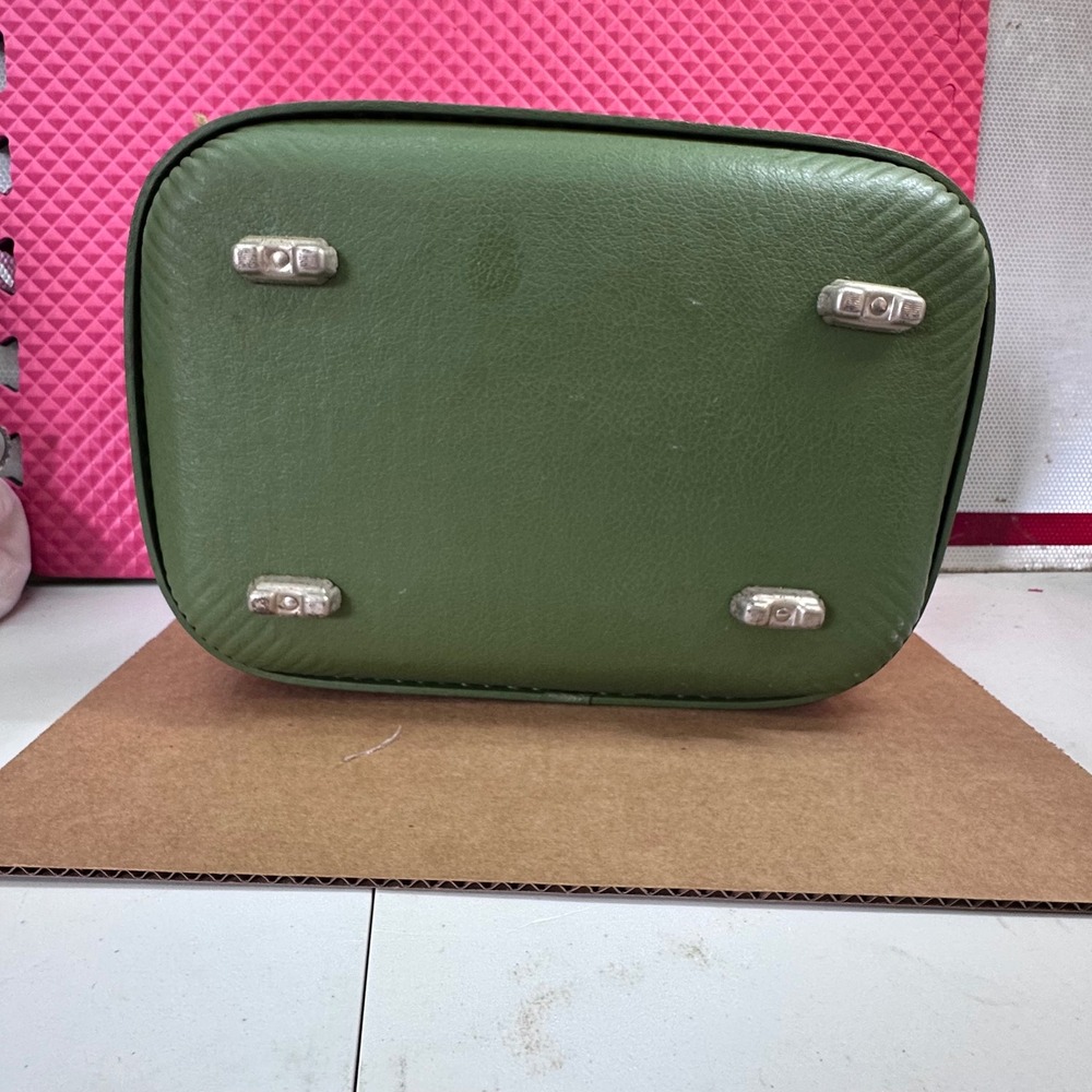 Vintage Trojan Train Case Green Faux Leather Makeup Vanity Suitcase Mirror 1960s